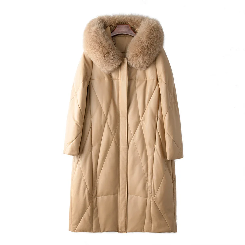 

2025 Spring Women's Sheepskin Coat Fox Hair Collar 50 Goose Down Genuine Leather Down Jacket for Cold Protection