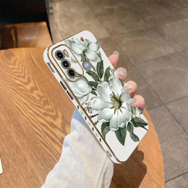 Blooming Jasmine Luxury Plating Phone Case For Motorola Moto G60 G50 G53 G52 G42 G30 G20 G22 G52 E20 G9 Play Cover