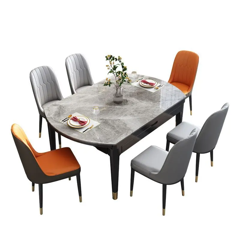 

Slate, dining table, household, small apartment, modern, simple, solid wood, telescopic, variable, round rice, table