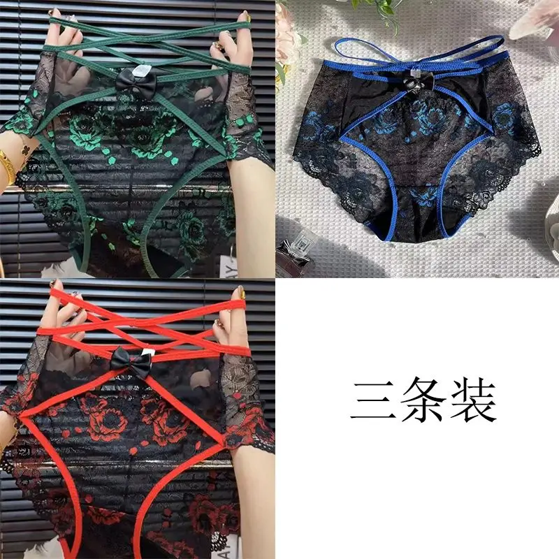 Lace High Rise Underwear Big Size Shorts Foreign Trade Custom Sexy Underwear Bow Cotton Crotch Panties Breathable Women Briefs