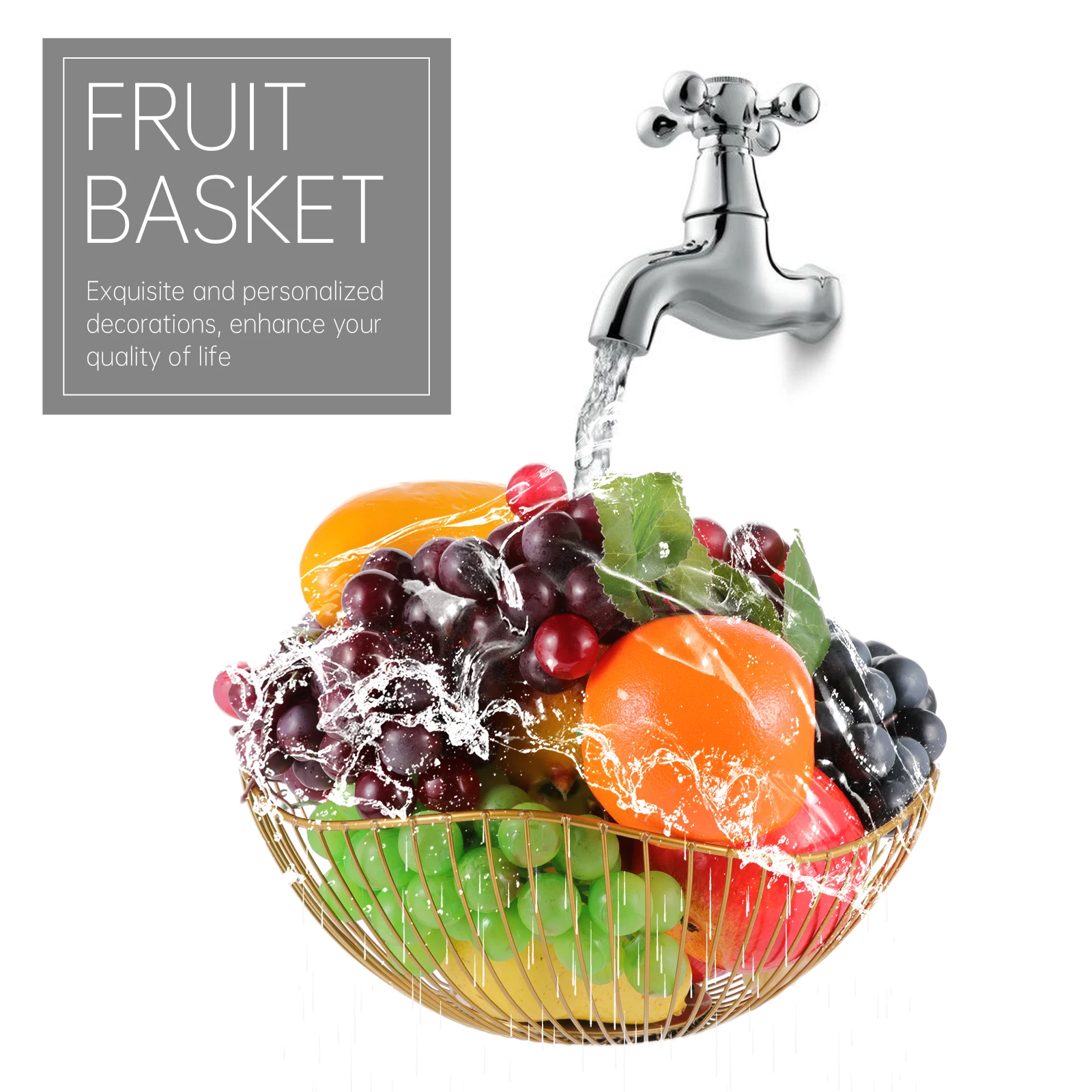 

Metal Fruit St Basket Kitchen Steel Wire Drain Snacks ganizer Storage Baskets Hollowed Containers Decorative Non Slip Pad Round