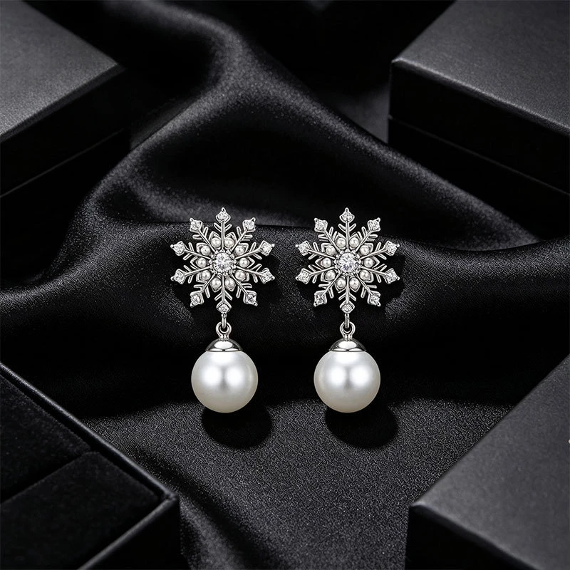 Sweet Gentle Snowflake Pearl Stud Earrings French Style Light Luxury Japanese Korean Trendy Jewelry For Women