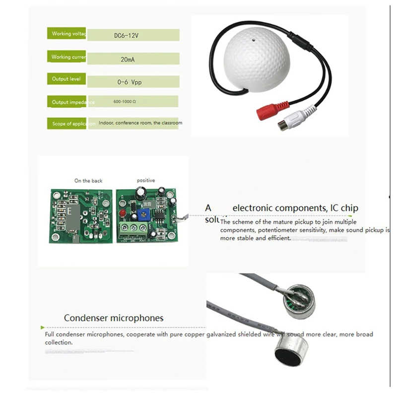 

B29C-4X Audio Monitoring MIC Sound Pickup Microphone For CCTV Surveillance Security IP Camera Built In Preamp Wired Voice
