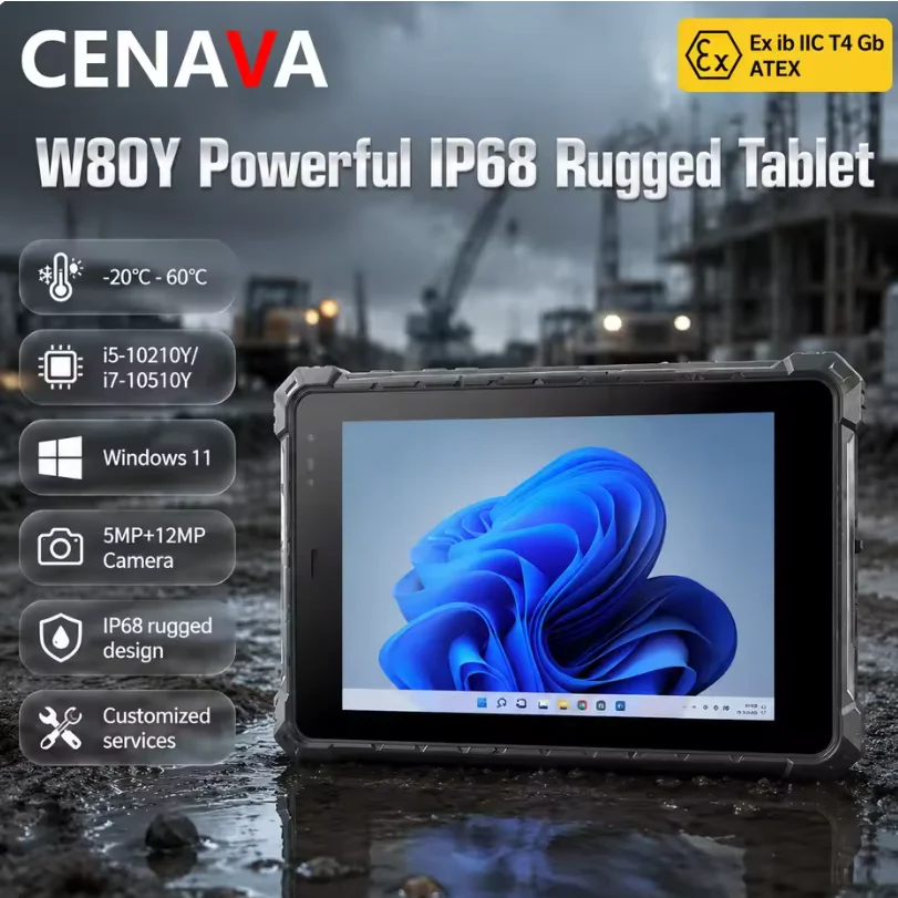 CENAVA W80Y 5G 8″ 1920*1200 IPS Tablet Intel Core i7-10510Y Win 11 16GB DDR4 256G SSD RJ45 IP68 GPS Security Rugged High-End PC