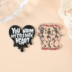 8Pcs Valentine Charms Creative Acrylic Heart Skull Pendant For Necklace Keychain Diy Making Accessories