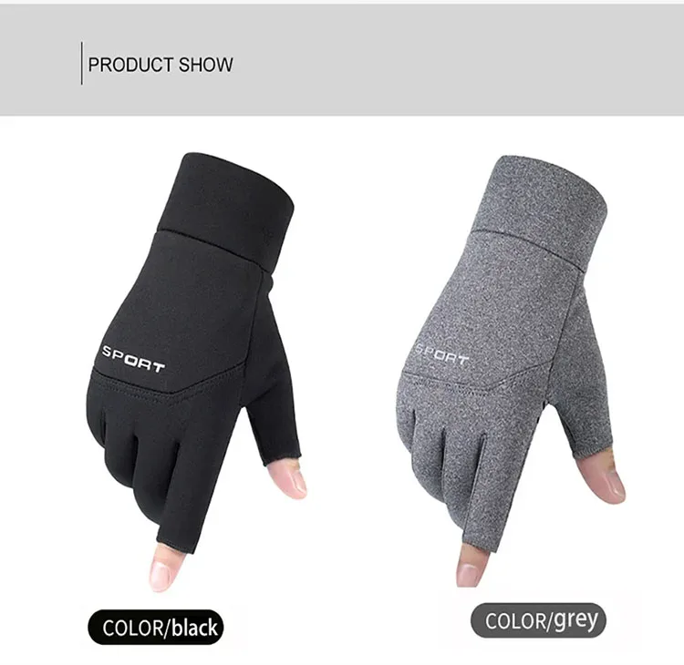 Winter Wasserdichte Angeln männer Handschuhe frauen Radfahren Warme Anti Slip Outdoor Sport Ausgesetzt Zwei Finger Touchscreen Handschuhe – Detail 8