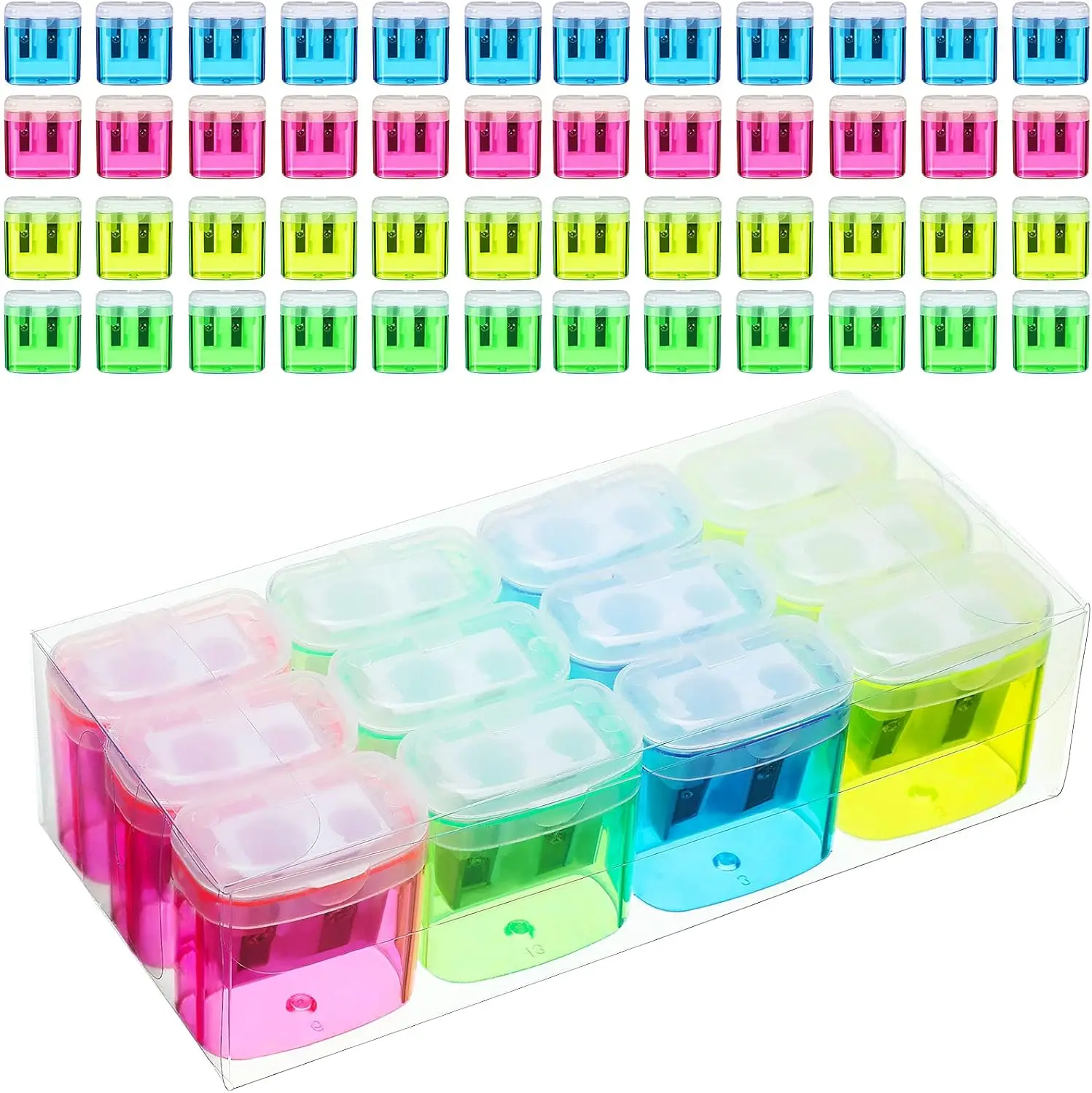 

Набор из 48 ручных точилок для карандашей с двойным отверстием и крышкой, 4 цвета, для школы, офиса и дома