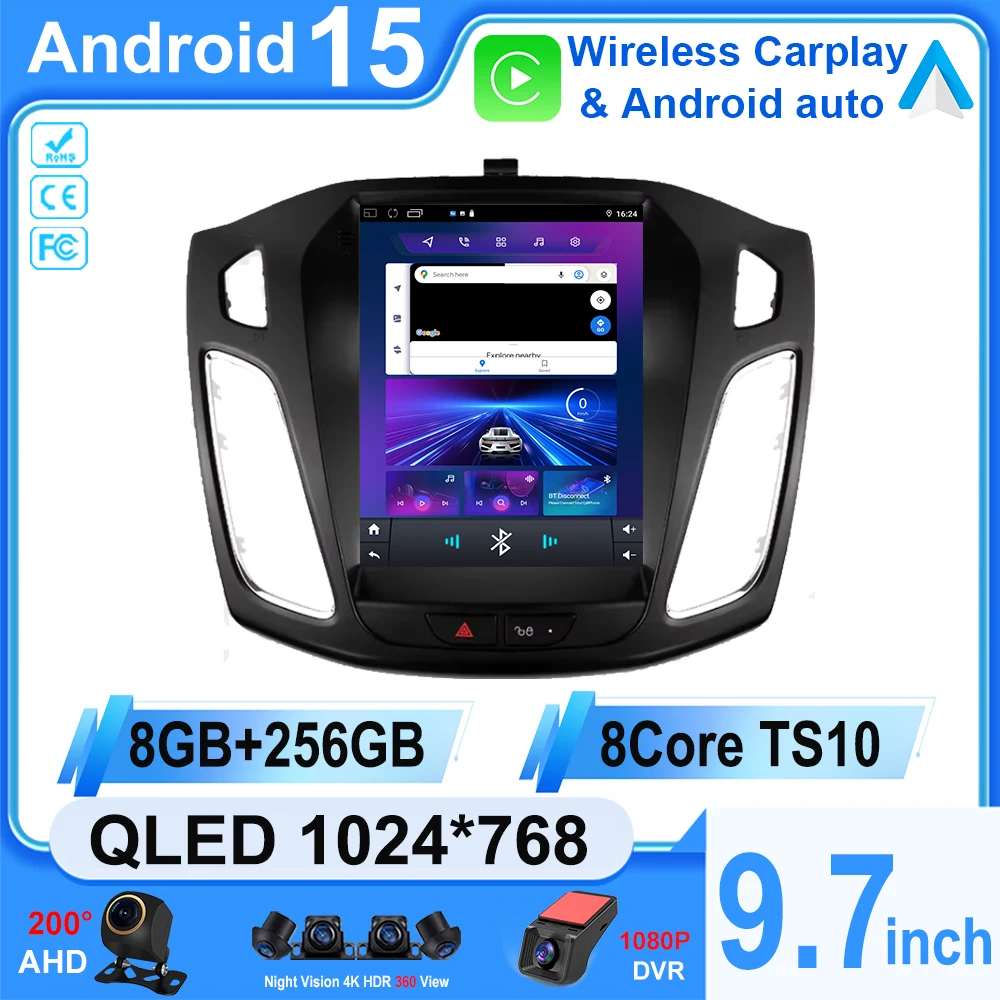 9,7 "Carplay Android15 Auto radio para Ford Focus 3 MK 3 2011-2019 reproductor Multimedia automático sistemas inteligentes de coche radio GPS estéreo