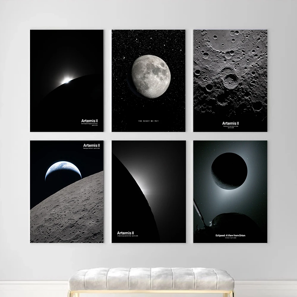Moon Crater Solar Eclipse Space Photography Posters Spacecraft Prints Canvas Painting Wall Art Pictures Home Living Room Decor