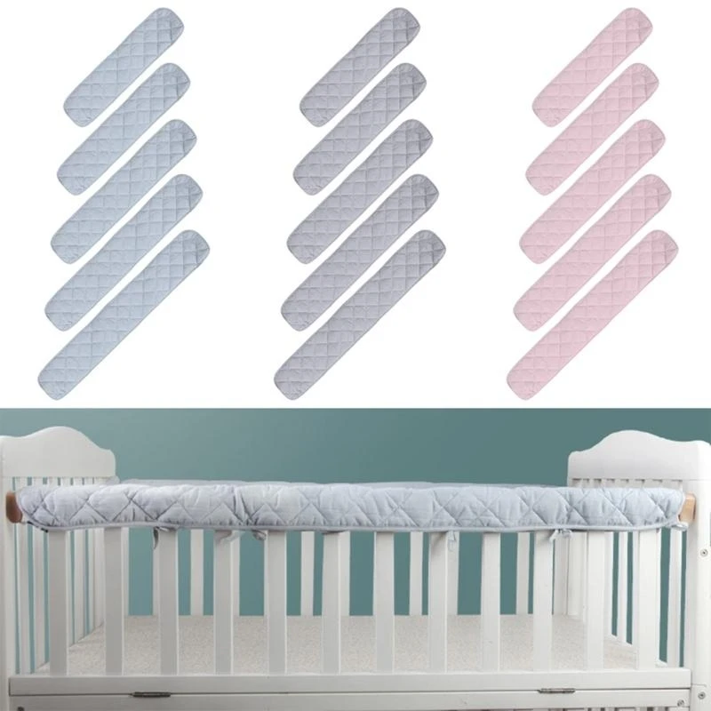 

C9GB 2 Pcs Crib for Protection Wraps Baby Anti-bite Solid Color Bed Fence Guardrail Cover Protector Padded Crib Bum