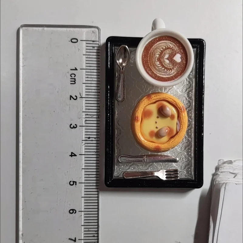 1/12 Scale Miniature Pudding Cake Coffee Set Dessert Model Afternoon Tea Dollhouse Decoration Accessory Simulated Food Toys
