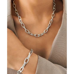 2Pcs Chunky Stainless Steel Chain Necklace And Bracelet Set Punk Hip Hop Simple Jewelry Set for Women Men Unisex Accessory New