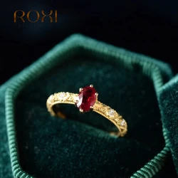 ROXI 925 Sterling Silver Valentine's Day Red Zircon Finger Rings For Women Adjustable Wedding Statement Fine Jewelry Gift кольца