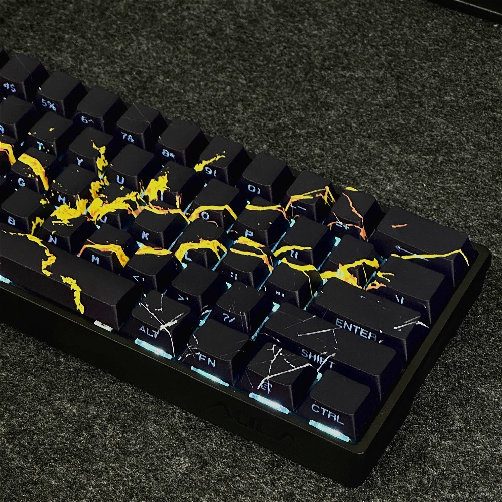 Black Gold Marble Keycap PBT Cherry Side Engraved Translucent Keychain Compatible with 60 68 75 87 Layout Mechanical Keyboard