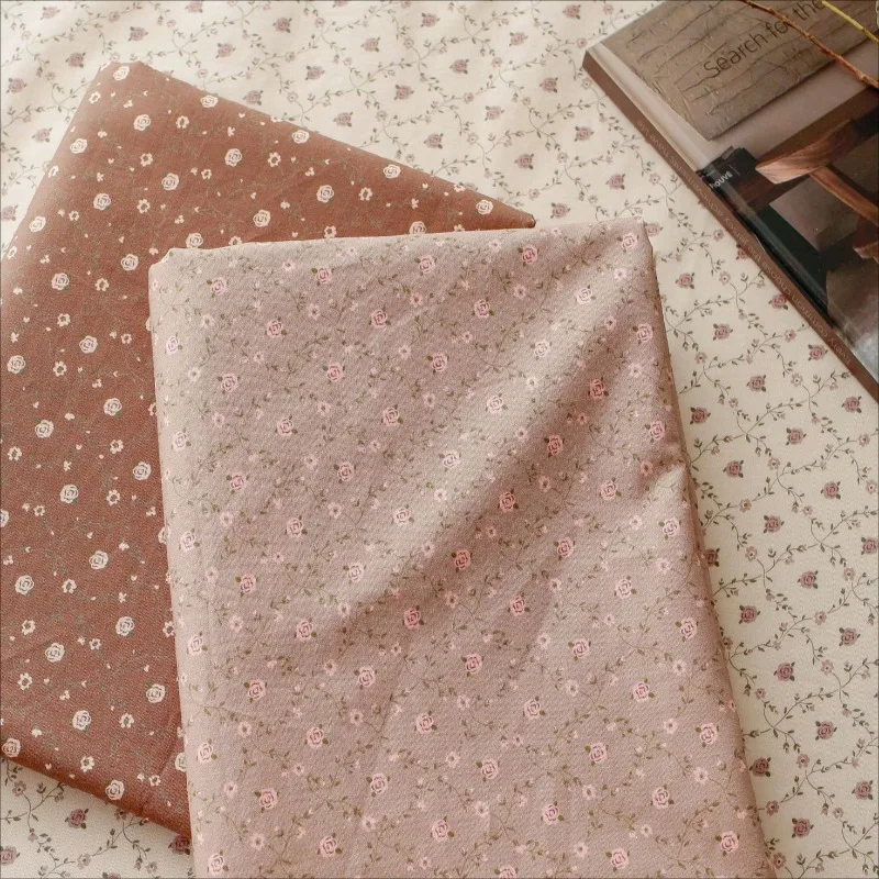 140x50cm Digital Print Fabric Vintage Diamond Check Floral Pattern, Cotton 40S Base for Children’s Clothing Sewing Cloth