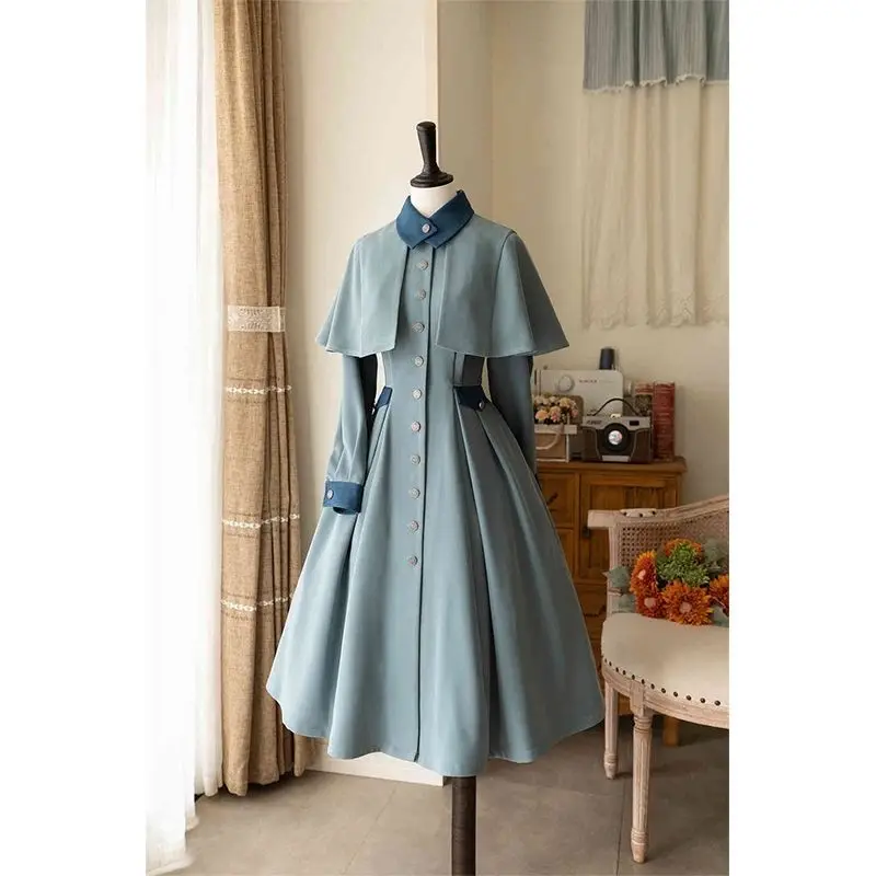 

Colleg Style Cloak Detachable Waist Slimming Coat Pleated Skirt Set Autumn/Winter High end Elegant Two Piece Set Women Outfits