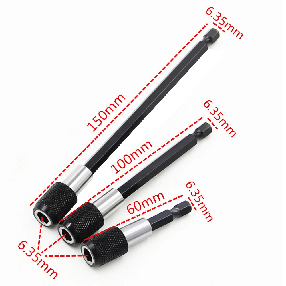 High Quality Magnetic Extension Bit Set Extensions Quick Change 1/4" 6.35mm Hex Rod Shank Long Handle Slef-lock  60 75 100 150