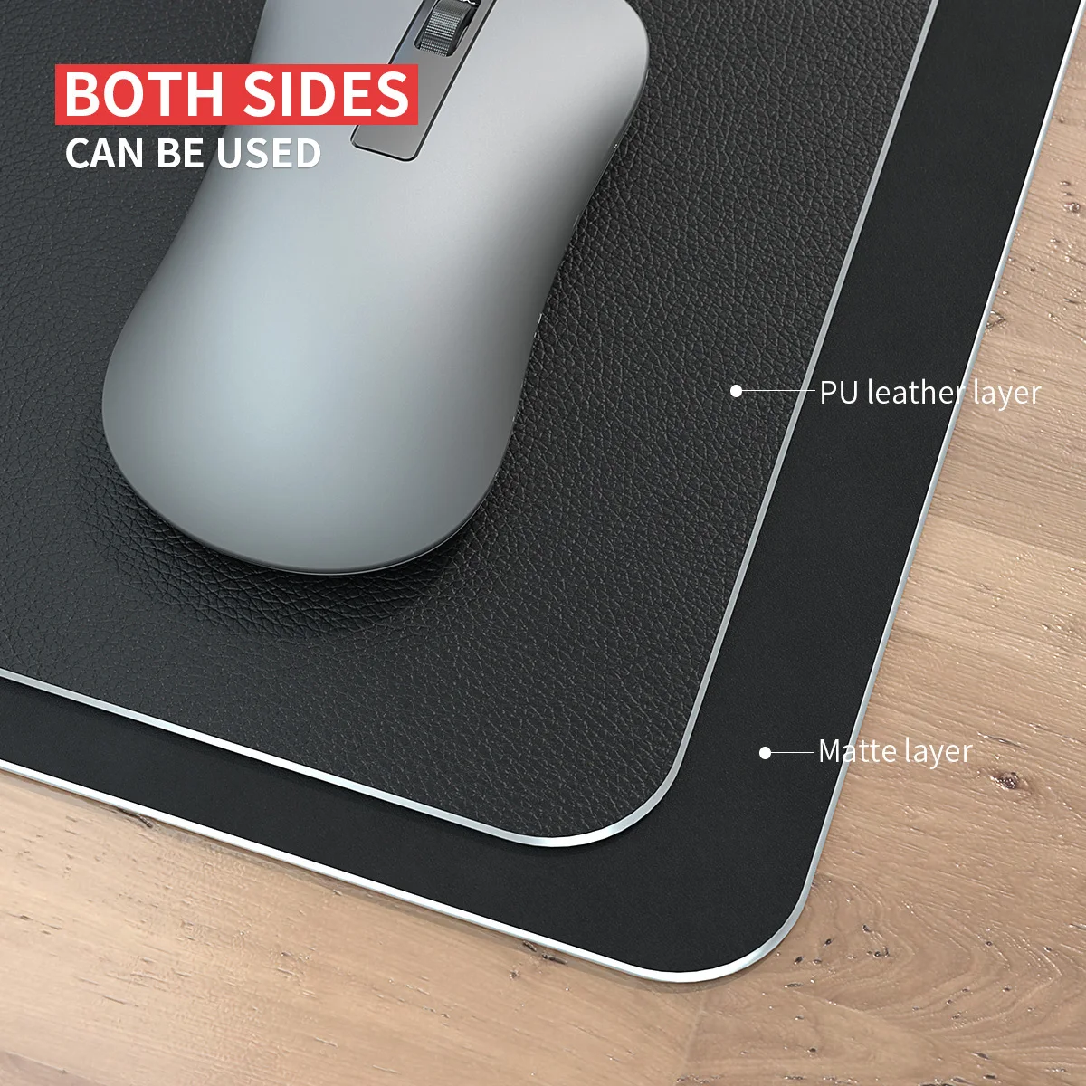 Metal Hard Mouse Pad with Anti-slip Pads Aluminum Base PU Double Side Available Washable Thin Mousepad Fast Shipping 1 Pack