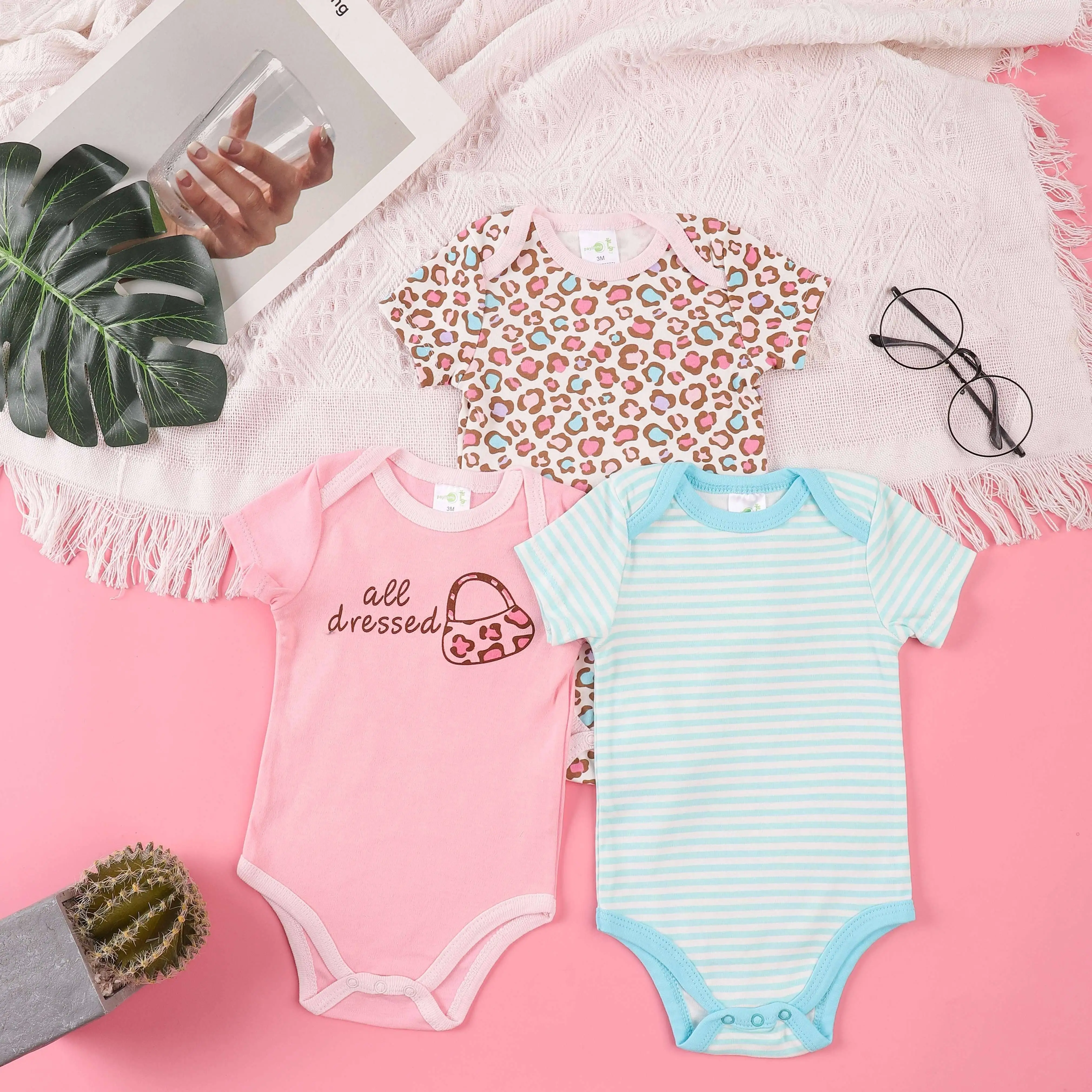 3PCS Summer Boys and Girls Cute Pattern Hoodie Set Short Sleeved Triangle Jumpsuit Newborn Cotton Comfortable Jumpsuit Pajamas