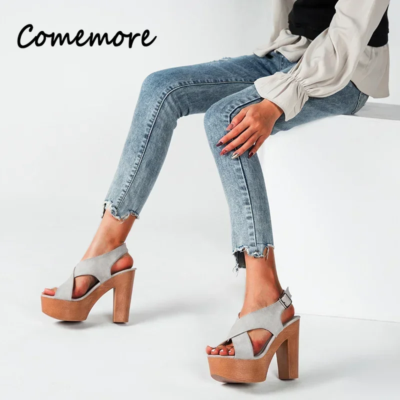 Comemore Ladies Platform Sandals Rivet Wooden Thick-soled Women\'s High-heeled Fish Mouth Sandals Shoes high Heels Sandals 2023