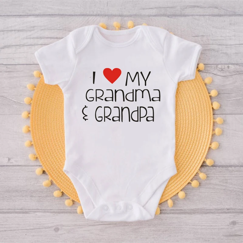 I Love My Grandma Grandpa Infant Onesie Heart Print Baby Bodysuit Grandparents Pregnancy Reveal Outfit Newborn Gift Rompers