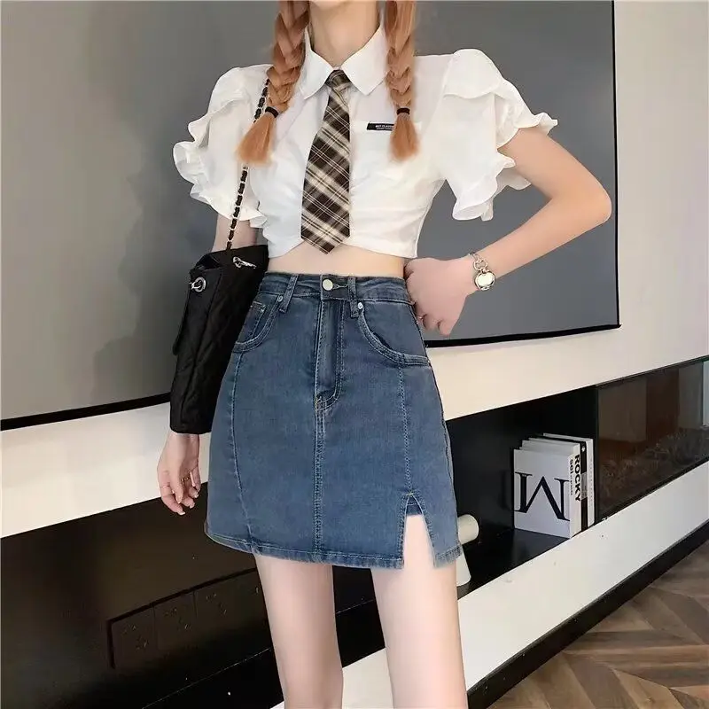 

plus Size Blue Denim Skirt High Waist Slim Fit A-Line Skirt Women's Casual Faion ort Skirt Summer Sexy Retro Sle