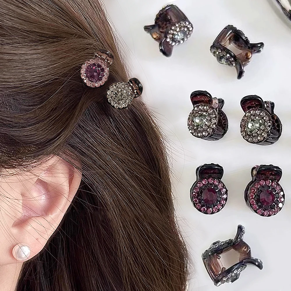 1pc Mini Full Rhinestone Hair Claws Plastic Round Shaped Shark Clips Women Girls Bangs Barrettes Fashion Headdress Gift