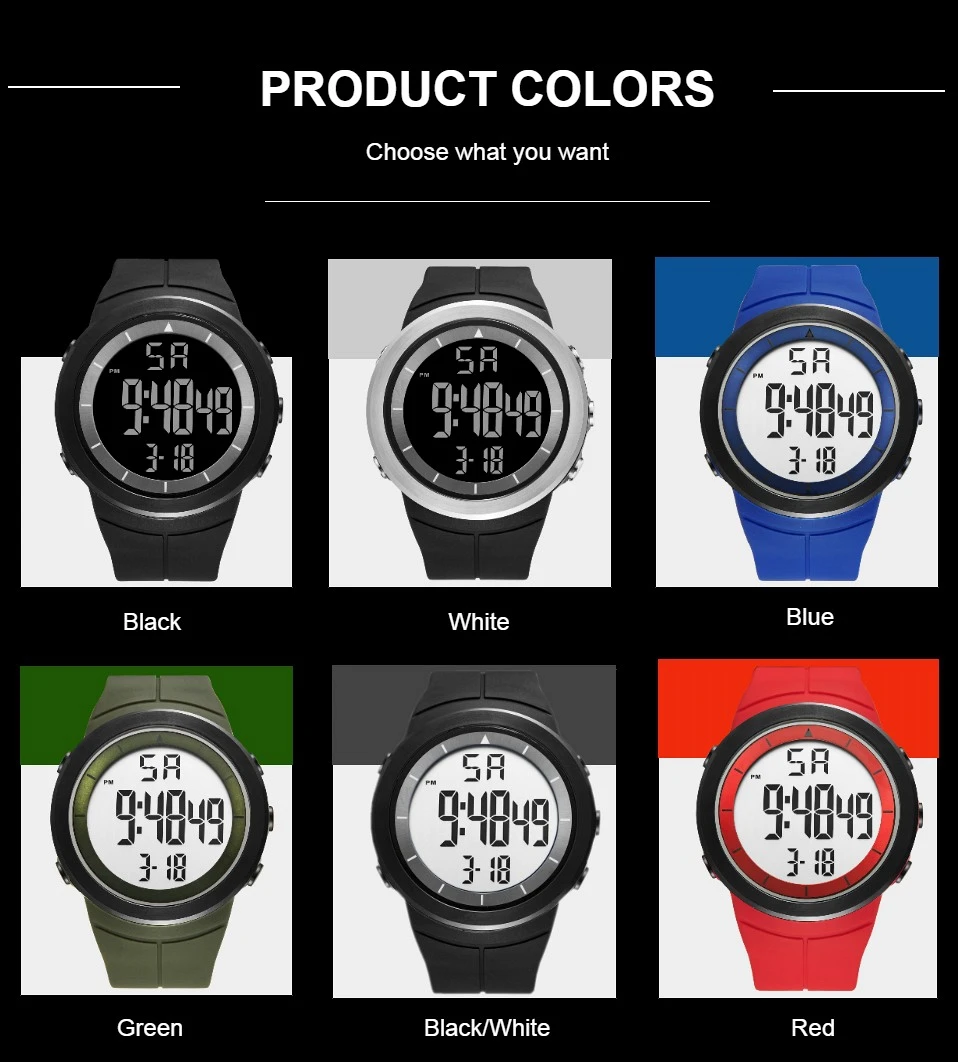 Relojes digitales para hombre, reloj de pulsera táctico de buceo, esfera grande, resistente al agua, electrónico, Led, militar, alarma, cronómetro, negro, 50M