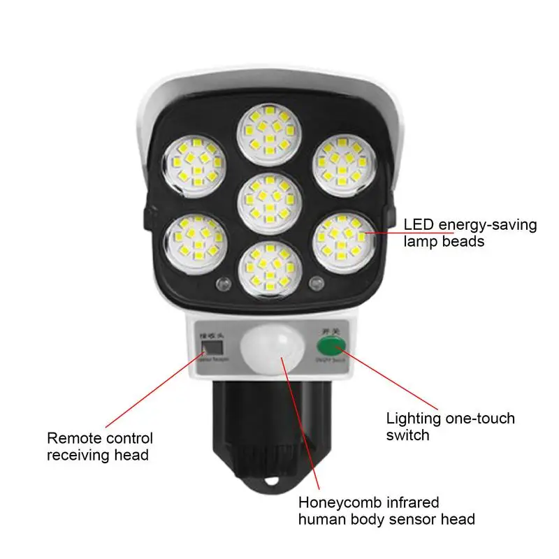 Outdoor Solar Powered Motion Lights, controle remoto, Casa Exterior Lâmpada, Jardim Iluminação, garagem garagem garagem, 3 Modos