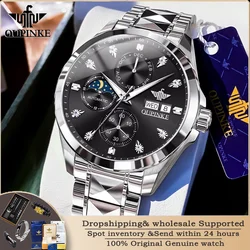 Original OUPINKE 3298 NEW Men's Watches Chronograph Waterproof Tungsten steel Sapphire Mirror Automatic Mechanical Man Watch