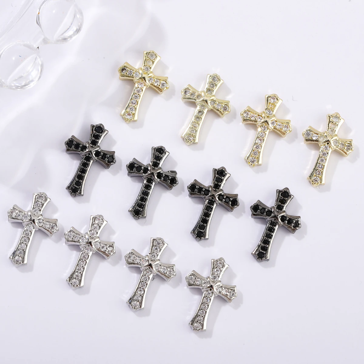 6szt punk wind dark retro krzyż wiertarka do paznokci trim y2k metalowy zestaw miedzi diament cyrkon krzyż rhinestone akcesoria do wierteł do paznokci