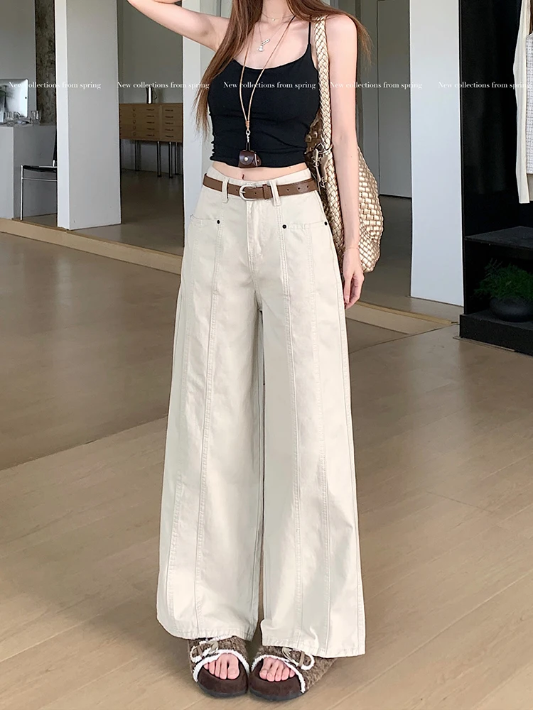 Mulheres jeans cintura alta empilhados plissado drapeado divisão fenda assimétrico detalhe lateral feminino denim moda único elegante