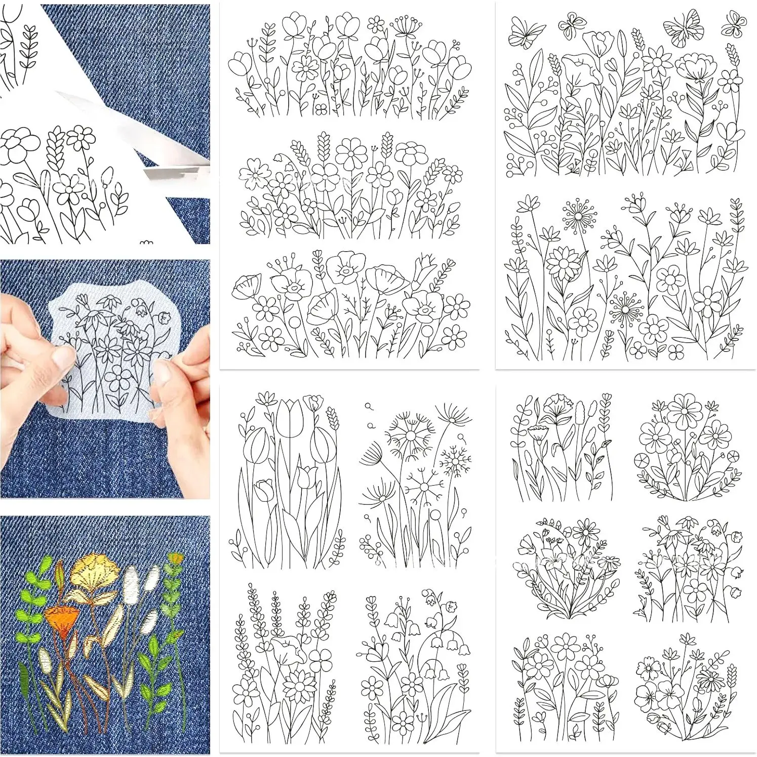 Blumenmuster-Transfers, wasserlöslicher Stabilisator für Stickerei, Anfänger, wasserlöslicher Stickerstabilisator, kreatives DIY