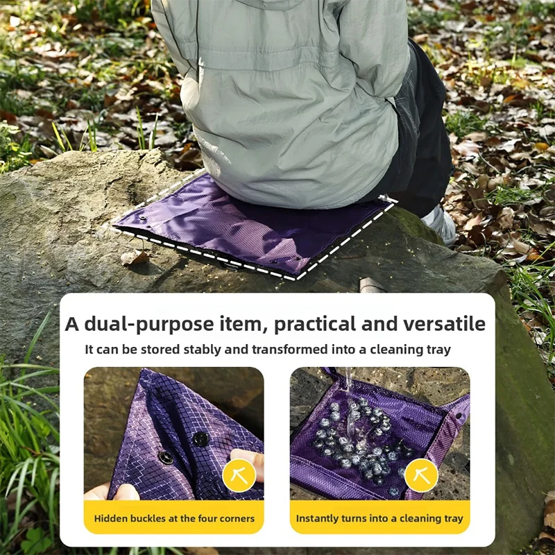 Portable Foldable Outdoor Seat Cushion Multi‑Purpose Mini Sitting Pad For Hiking Camping 2‑in‑1 Fold‑Out Fruit Storage Tray Mat