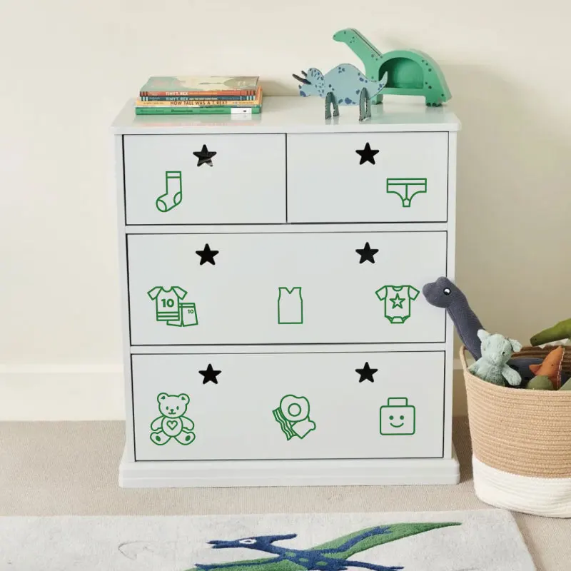 Child's Bedroom Icons, Decals for Home Storage Organisation, Vinyl Stickers Labels for Cupboards, Socks, Underwear Drawers Q157
