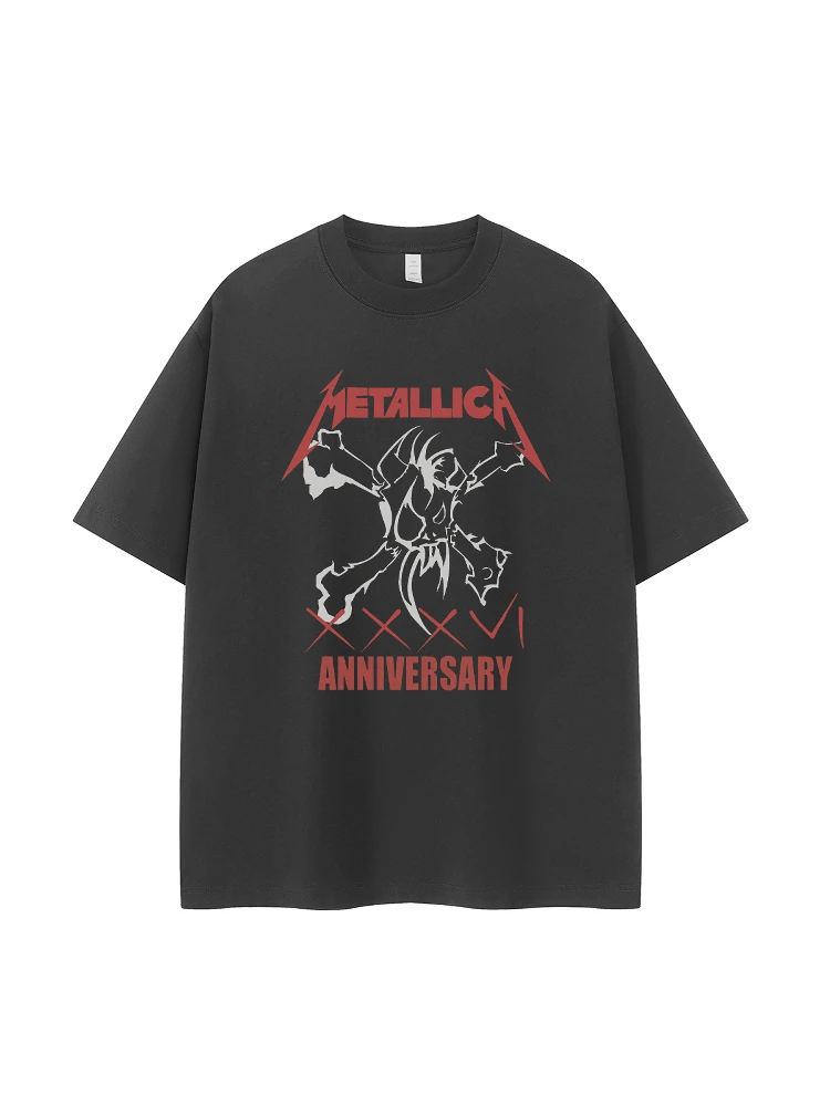 Retro American Street Dark Skeleton Metal Band T-Shirt Loose Shoulder Short Sleeve Rock T-Shirt Breathable Cotton Casual Style