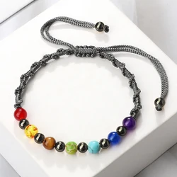 6 8mm 7 Chakra Beaded Bracelet Handmade Multicolors Rope Braided Bangles for Women Men Yoga Jewelry Healing Balance Bracelets
