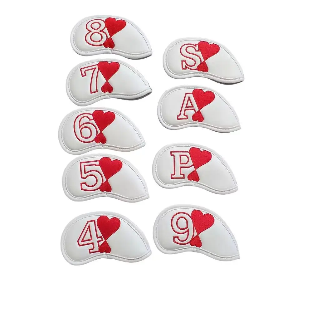 Red Heart Number Golf Irons Cover PU Leather Golf Putter HeadcoverGolf Headcover 9Pcs/Set Golf Accessory