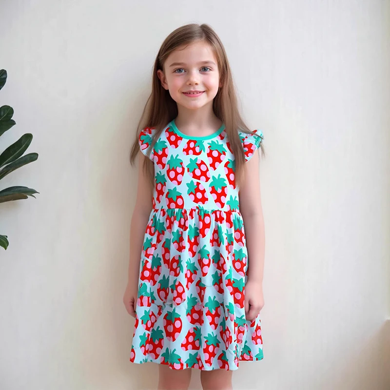Little Maven Baby Mädchen Kinderkleidung 2026 Sommer Neue Cartoon Erdbeere Freizeitkleider Kinderkleidung Geburtstagsgeschenke