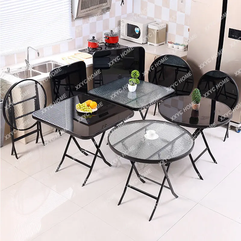 

Outdoor Folding Table Balcony Table and Chair Folding Small Table Portable Glass round Table