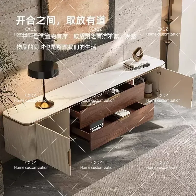 Modern Marble and Solid Wood TV Cabinet for Living Room High End Crystal Stone Media Console Storage Unit for Villa Home