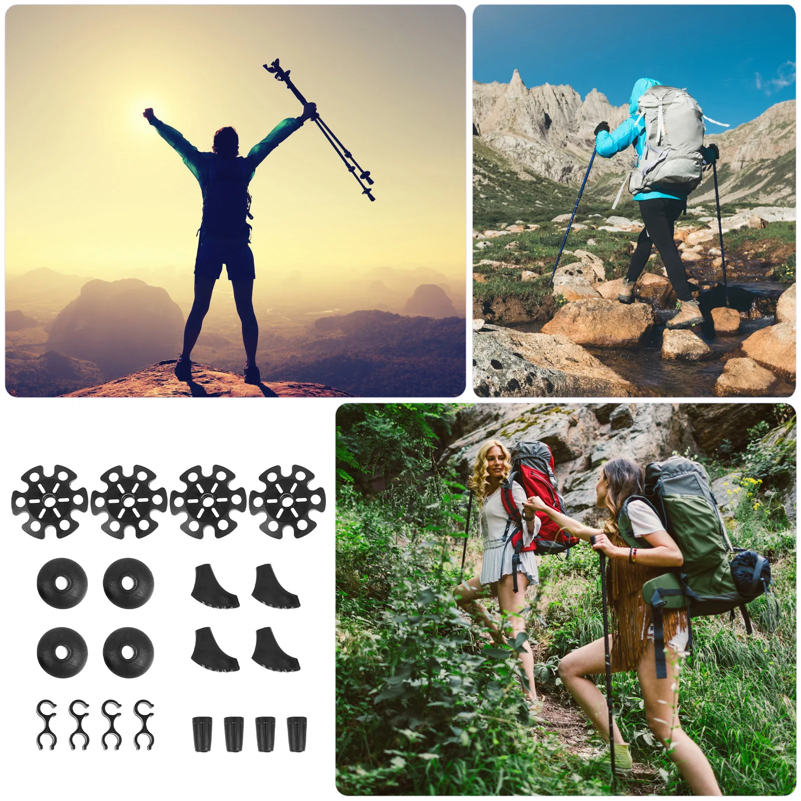 

20Pcs Replacement Trekking Pole Tips Kit High Strength Plastic Mud Ski Baskets for Hiking Walking Sticks Support