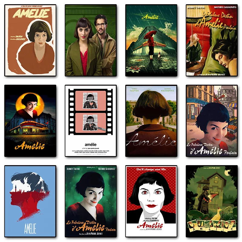 Película Retro Amelie, película romántica francesa de amor, póster impreso, imágenes artísticas de pared, pintura en lienzo, sala de estar, dormitorio, decoración del hogar, regalo