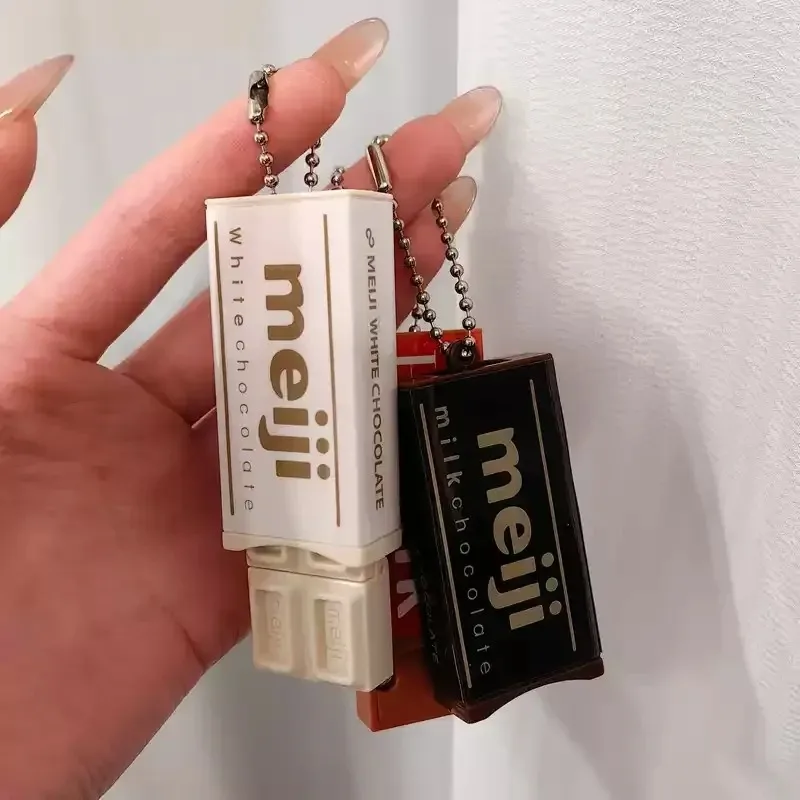 Hot Japanese Style Simulated Meiji Chocolate Fidget Toy Bendable Snap Stress Relief Keychain Pendant Creative Gifts