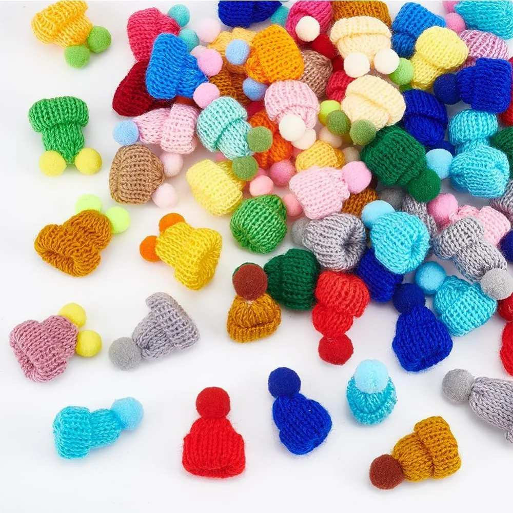 60 Pcs 2 Styles Mini Knitting Hats, Christmas Knit Hats Craft Knitting Hats Handmade Wool Woven Hat Decoration for Christmas