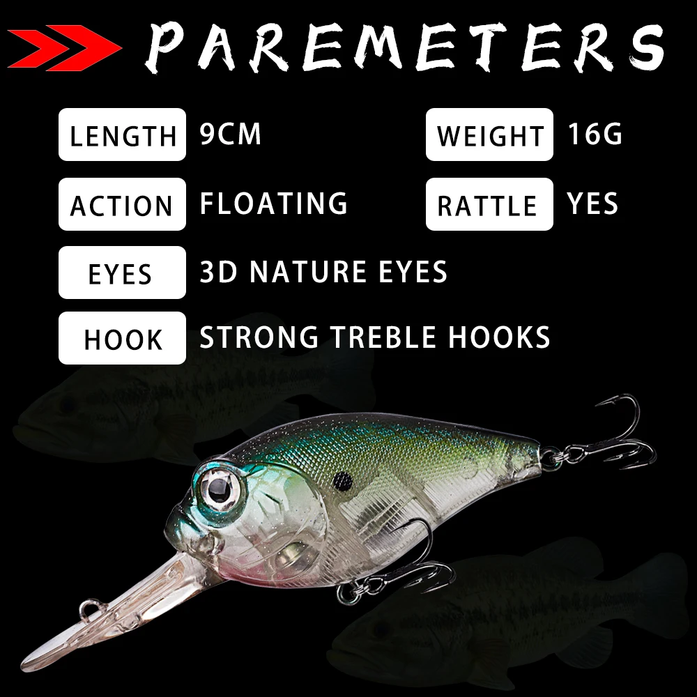 Dr.Holife 1PCS Deep Water CrankBait 9CM 16G Artificial Bait Hard Plastic Seabass Rattles Fishing Lure Saltwater Floating Tackle