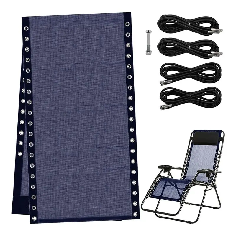 DT15 Lounge Chair Fabric Replacement with 4 Bungee Cords, Mesh Cloth Repair Kit for Outdoor Recliner Patio Lawn Pool Blue