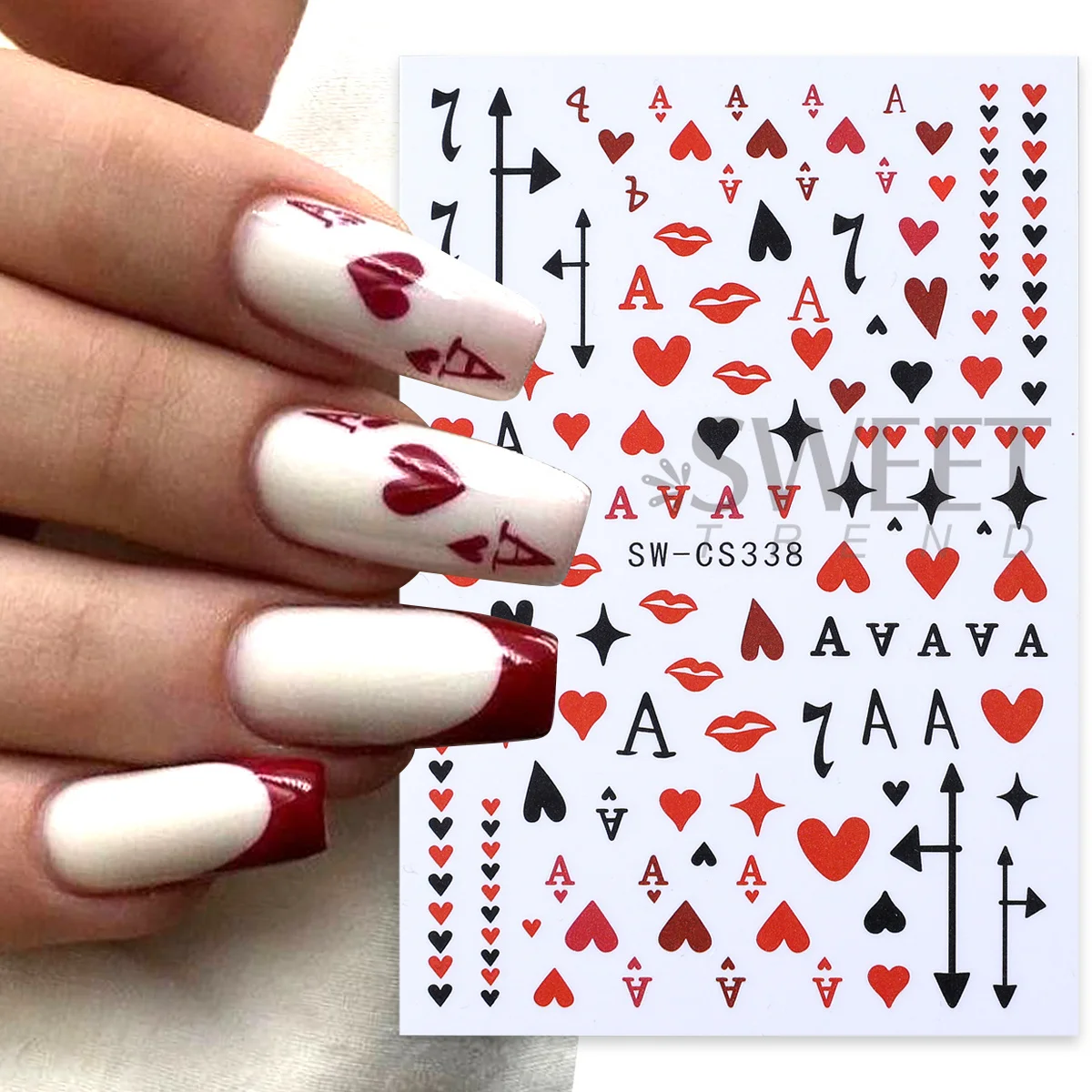 2pcs Y2K Poker Cherry Nail Sticker Billiard 8-Ball Rhombus Number 7 Bow Adhesive Decals Kiss Heart Creative Foils Manicure Decor