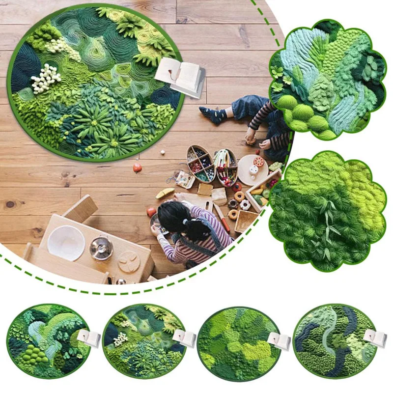 Circular Carpet Imitation Moss Forest Pattern Carpet Imitation Cashmere  Absorbent Anti Slip Floor Mats Fluffy Soft Rug Carpet