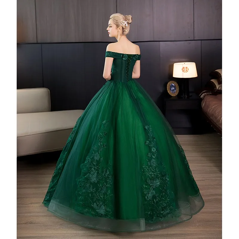 Quinceanera Verde Vestidos Novo Fora Do Ombro Lace Apliques Vestido De Baile Doce Cor Prom Vestidos Plus Size Suknia Balowa